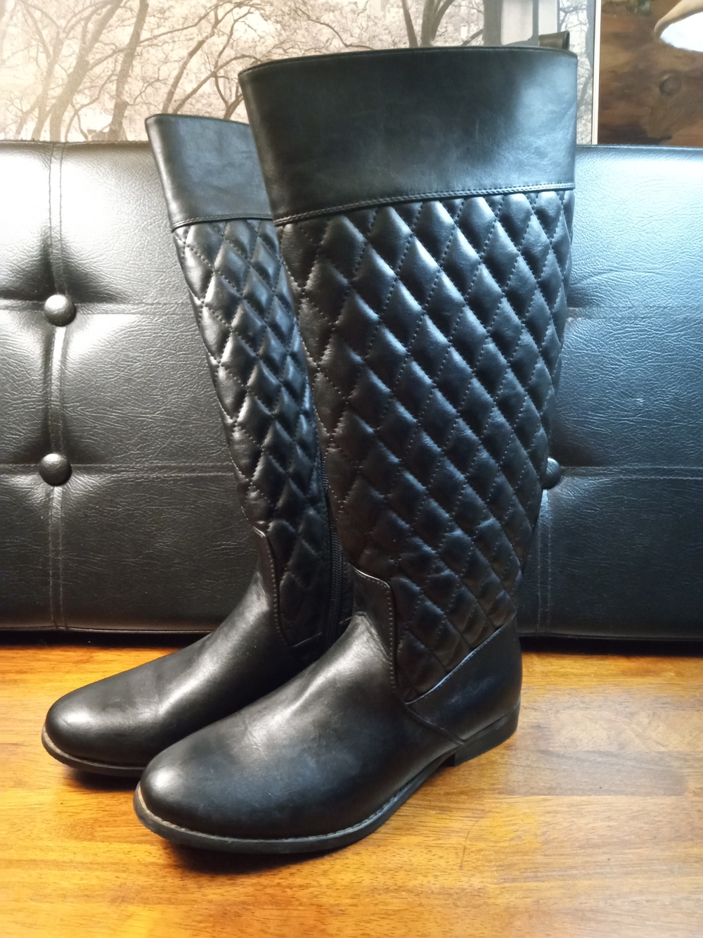 Quilted Over-the-Knee Riding Boots - Black